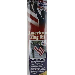 American Flag Kit 6 Ft Long Pole Ornamental Eagle 3 ft X 5 ft Printed Flag NIP